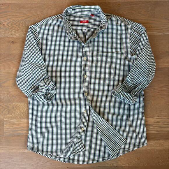 Izod Checkered Plaid Casual 100% Cotton Button Down Shirt Mens Size Large - Picture 1 of 8
